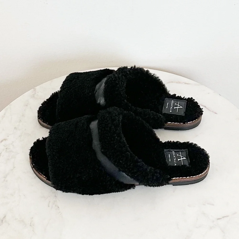 Aquatalia Alina Genuine Shearling & Leather Slipper Slide Sandal Mule Size 7.5 - Picture 7 of 9